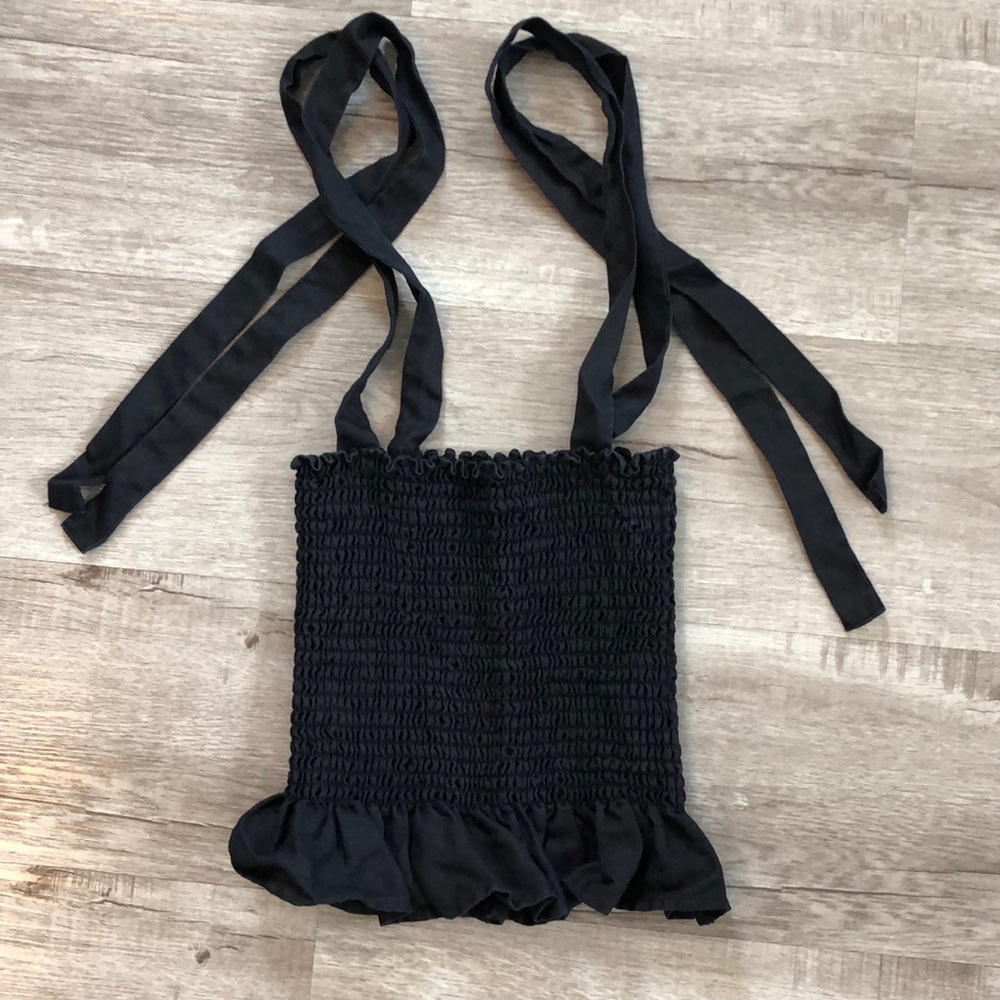 Reformation Smocked Linen Top with tie straps XS